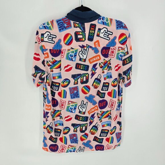 Trinity Collective size Medium rainbow Unicorn pride button up short sleeve - Picture 9 of 10